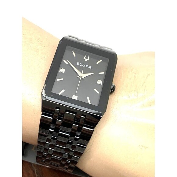 Bulova Men's Watch 98D164 Quartz Diamond Black Dial Steel Quartz CHIPPED… - Picture 5 of 14